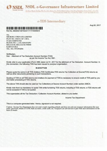 TAN Certificate